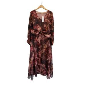 NWT Soft Surroundings Rina Floral Shimmer Silk Midi Dress Womens Size 18W